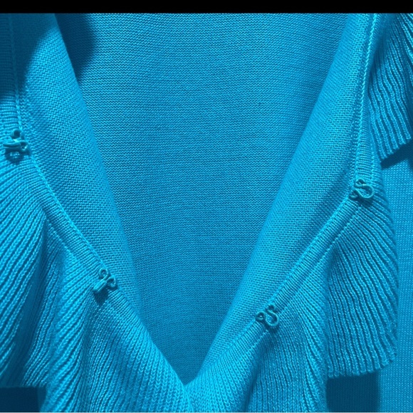 Lilly Pulitzer Ruffle Trim Cardigan Sweater Blue Cotton Women’s L - Picture 3 of 7